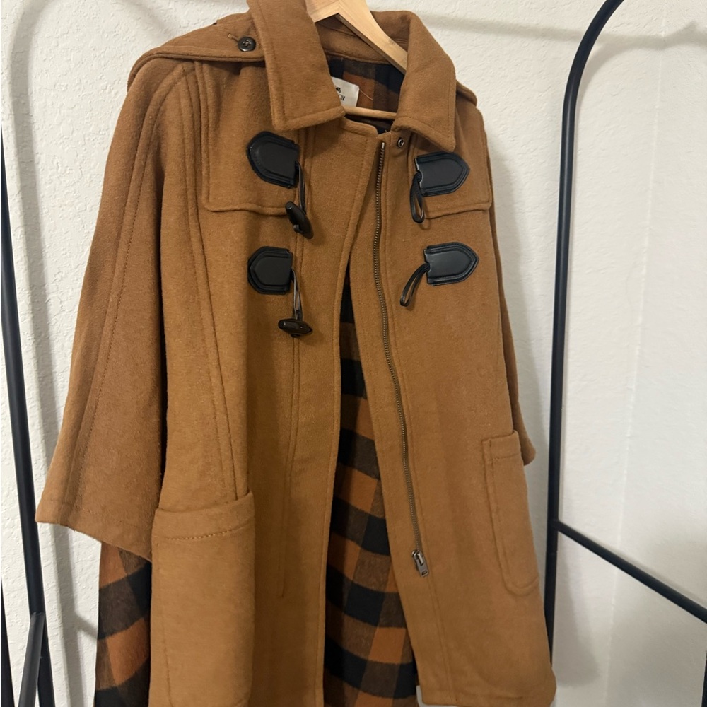 Coach Duffle Cape F34127 Camel Wool Blend Hooded Toggle Poncho Cape Coat Small